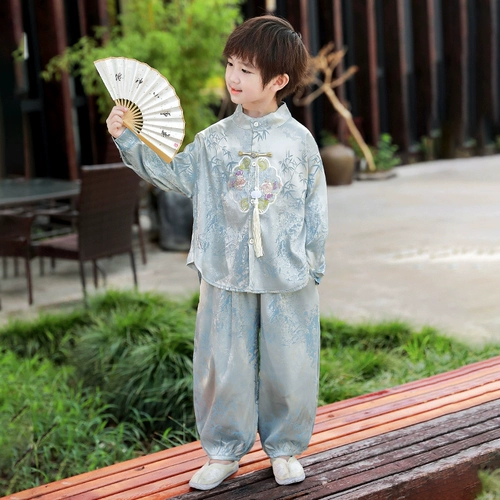 Детское ханьфу, костюм мальчика цветочника, летний комплект, осенний лонгслив, китайский стиль
