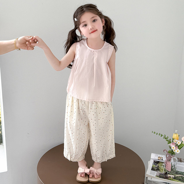 Girls' Sleeveless Summer Outfit 2025 New Stylish Fashionable Girl Vest and Anti-Mosquito Pants Two-Piece Set