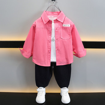 Boys' Long-Sleeved Shirts 2026 Spring and Autumn New Korean Style Loose Thin Set Children's Fashionable Trendy Autumn Outfit