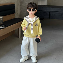 Boys' Spring and Autumn Suit 2025 New arrival kids Duffian Handsome Han Fan Three-Piece Set Young Master Sweatshirt Cloth Clothes