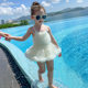 ຊຸດລອຍນໍ້າລະດູຮ້ອນ 2024 ໃໝ່ຊຸດລອຍນ້ຳ Princess Swimsuit Suspender Puffy Girls Vacation Swimsuit with Swimming Cap