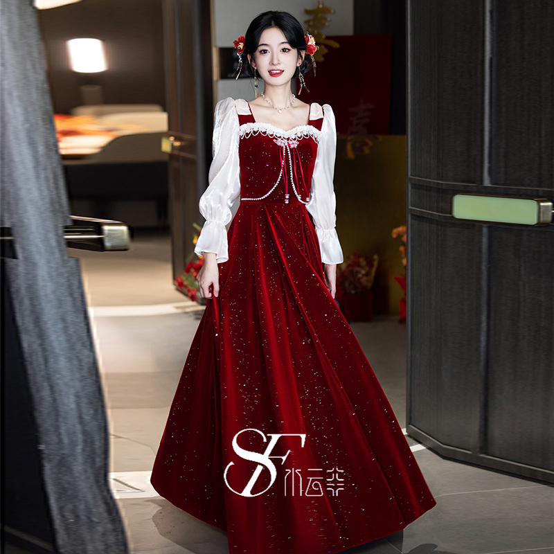 Bridal Toast Dress 2026 New Spring and Summer Long-Sleeved High-End Light Luxury Wedding Day Casual Engagement Dress for Women