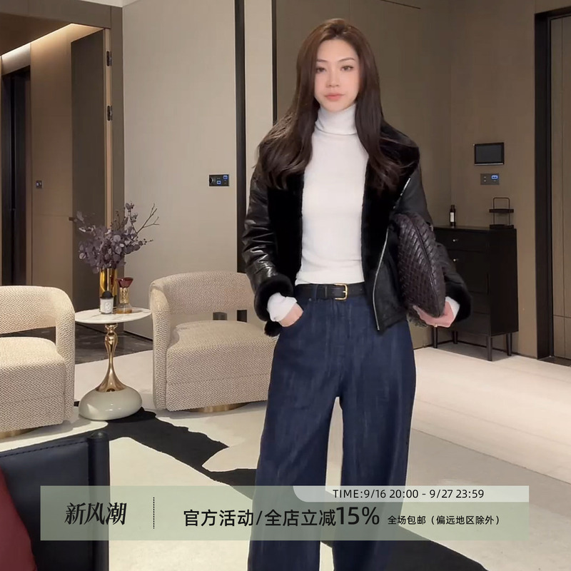 Wang Huanhuan Mslime【Floating Life】Spanish Merino Imported Leather Jacket for Women, Thickened with 90% White Goose down