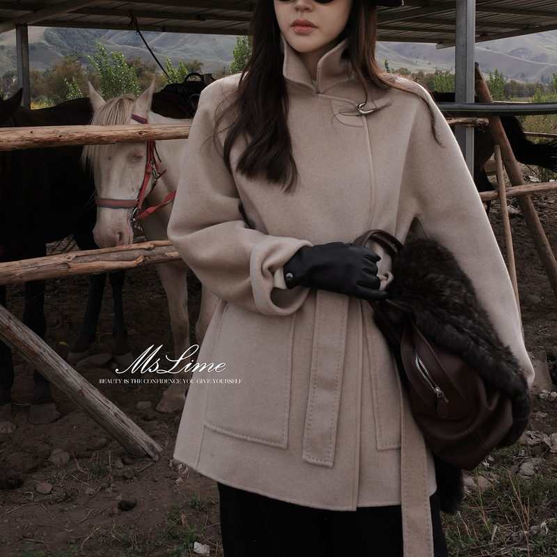 Wang Huanhuan Mslime【H】Cashmere Mid-Length Coat for Women, Light Luxury, Simple and Versatile, Elegant Woolen Coat