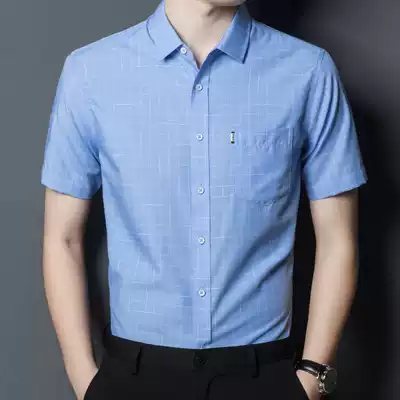 Short-sleeved shirt men's summer thin plaid high-end casual business dress Joker-free ironing half-sleeve shirt