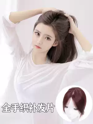 Summer top head replacement wig piece live hair silk cover hair seam white hair full hand woven thin section oblique bangs