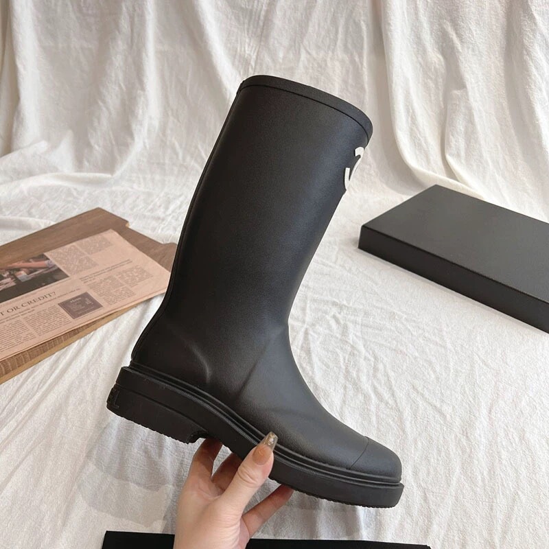 Yang Mi Style Seamless Chanel-Style Rain Boots, Low Short Tube, Waterproof, Non-Slip, Below the Knee, Fashionable, Slimming Rain Shoes