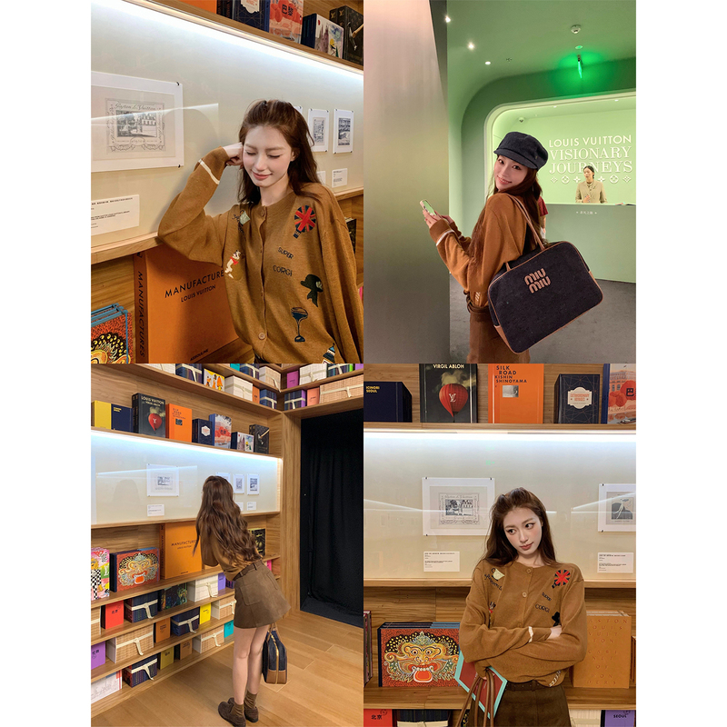 Sourcewithu British Holiday Original Embroidery 2-Color Imported Machine-Dyed Knitted Cardigan Long Sleeve Top