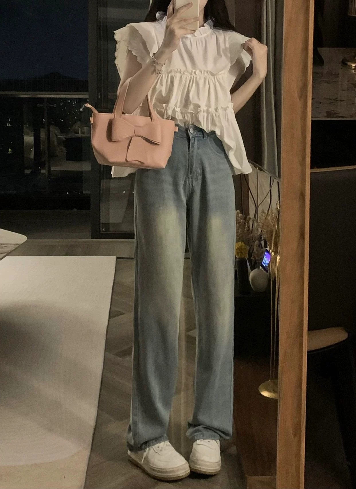 Cute summer white shirt for students sleevless, french style