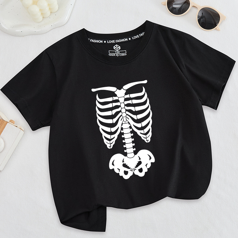 Halloween Skeleton Short-Sleeve Shirt Half-Sleeve Scary Skeleton Print Boys' T-Shirt Children's Clothing Summer European and American Style Top
