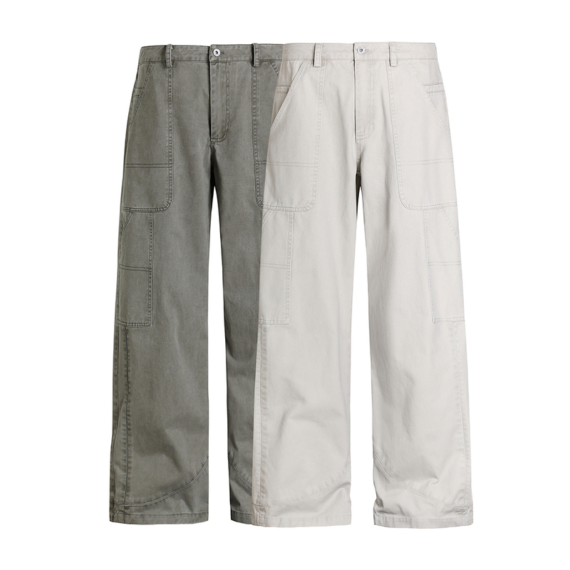 Gosnace/Gos American-Style Workwear, Slightly Loose Fit, Straight-Leg, Washed and Distressed Casual Gardener Pants, Unisex