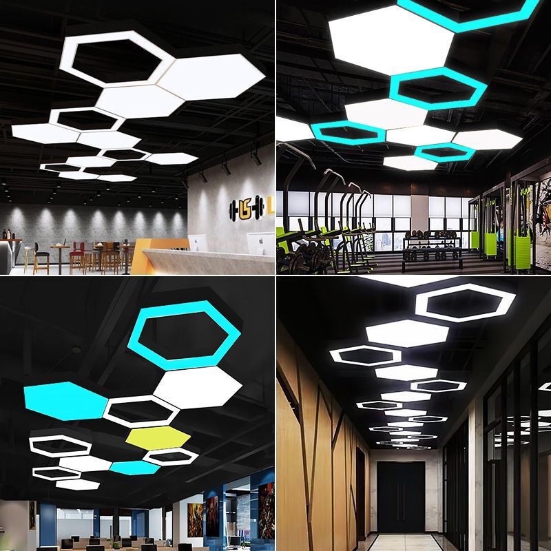 Hexagonal Pendant Light Led Design Lamp Creative Honeycomb Office Gym Internet Cafe Hexagonal Industrial Style Lighting Fixtures