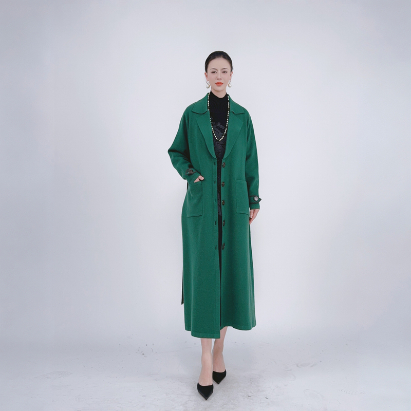 B343 Turquoise Green Korean Designer Autumn and Winter Long Luxury Loose Knit Cardigan Retro Versatile