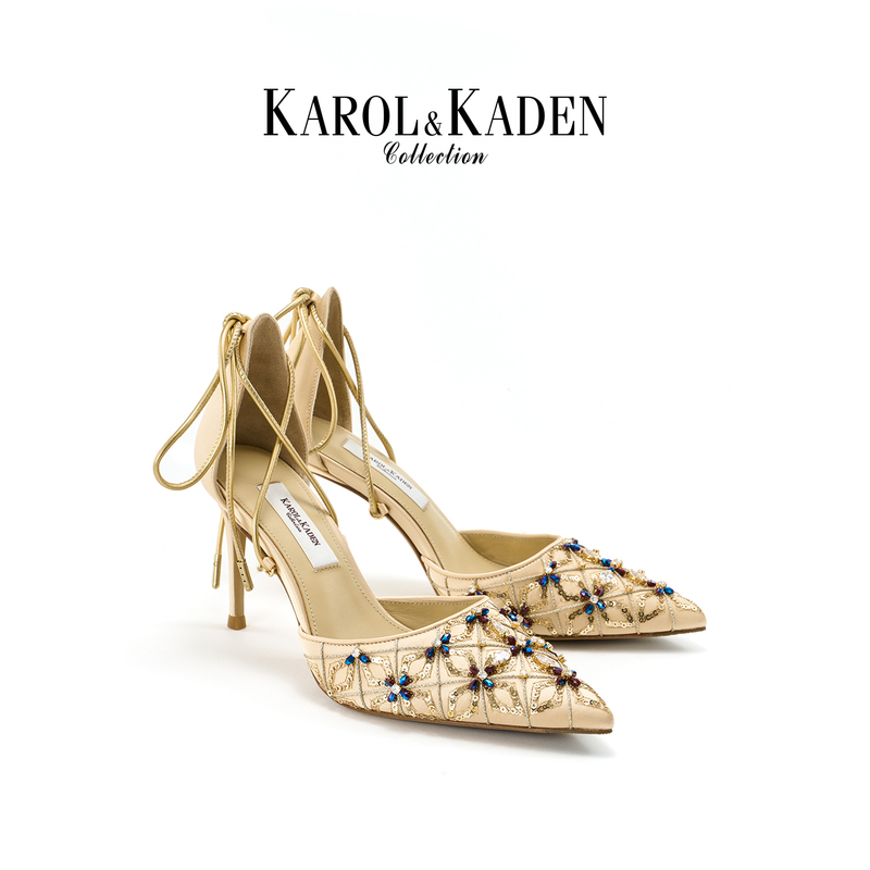 【Allow Me to Express My Affection】Karolkaden French-Style Light Luxury Wedding Shoes That Are Comfortable and Do Not Tire the Feet, Pointed-Toe Lace-Up Original High Heels