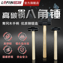 Lifting tool heavy wooden shank octagonal headhammer smashed wall hammer stone hammer site with a rock head