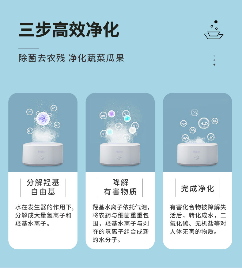20w高效祛农残:海尔 无线洗菜机果蔬清洗机HJ-715 269元包邮 值值值-买手聚集的地方