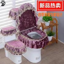  Four seasons summer gold velvet toilet pad three-piece set Lace fabric zipper household toilet pad cushion toilet cover