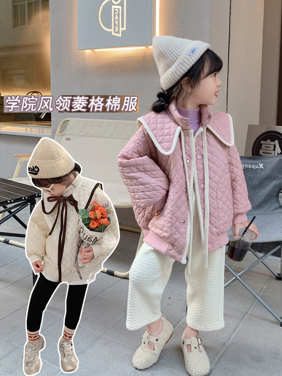 Girls Cotton Clothes 2022 New Yang Gas Children Han Edition Cotton Clothes College Fengbao Dingji Khmer College