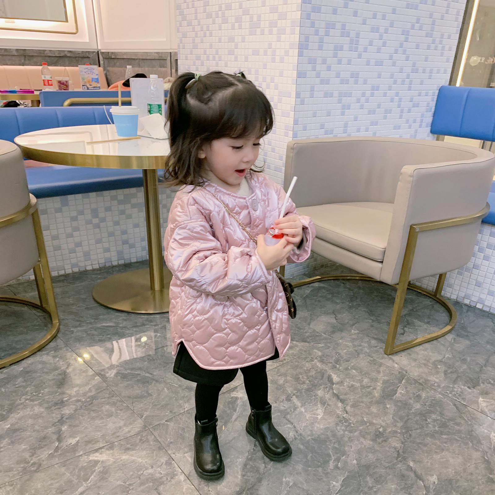 Girls' solid color all-match coat 2022 new autumn baby Western style down padded jacket children's warm padded jacket