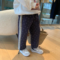 Child Gvet Casual Long Pants Baby Spring Autumn New Sports Pants Closeted Pants Round Point Mid-Waist Leather Fascia Pants Tide