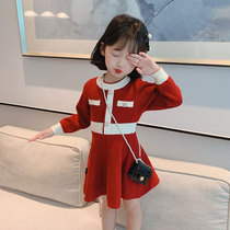 Girl Spring Clothing Dress Dress 2022 Early Spring New Children Small Scents Sweater Sweater Dress Foreign Air Trendy Net Red Child Clothing