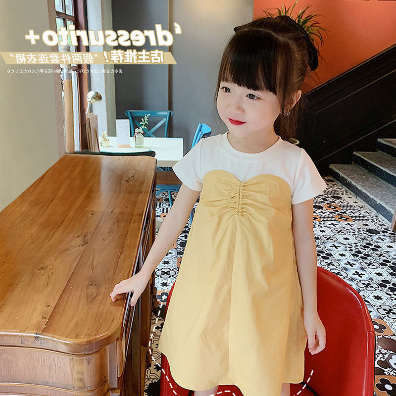 Girls' dress fake two pieces Korean style foreign style 2022 all-match thin summer dress new skirt little girl princess dress