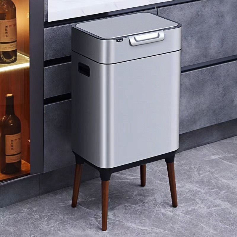 Large Capacity, Press-To-Open Lid, Tall Stainless Steel Trash Can with Dry and Wet Separation, Large Opening, Light Luxury, for Home and Commercial Use