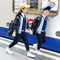 Kindergarten uniforms Baseball uniforms Childrens uniforms English spring and autumn blue cotton sports suits Primary School students class uniforms