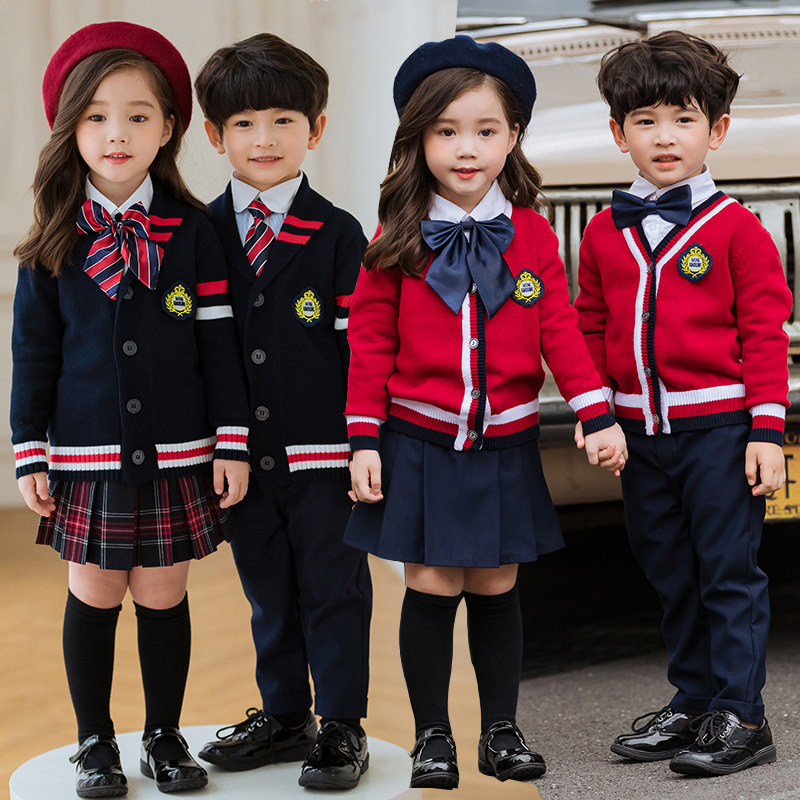 Primary school uniform suit spring and autumn Enlen Wind Kindergarten garden show outfit of College Wind Class three pieces