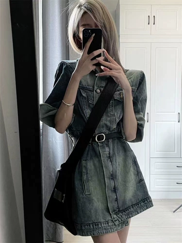 Ретро летнее джинсовое платье, небольшая юбка, дизайнерская мини-юбка, в американском стиле, коллекция 2023, изысканный стиль, популярно в интернете