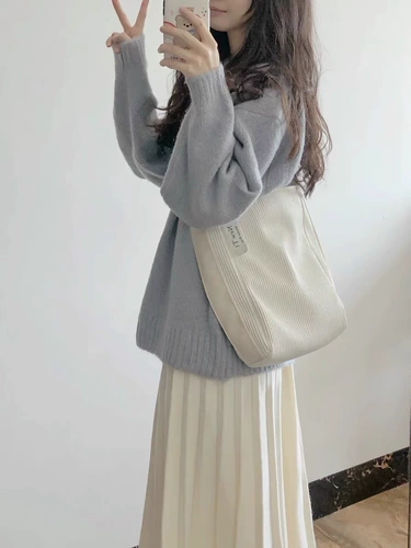 Демисезонный свежий свитер, комплект, платье, в корейском стиле, в западном стиле