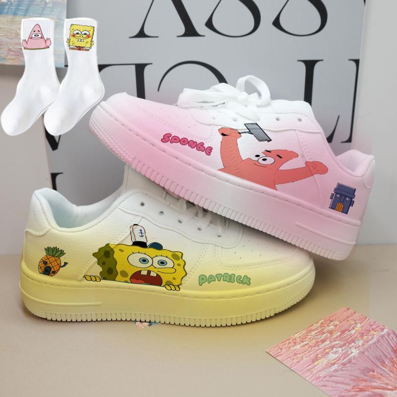 2024 Spring New Spongebob Squarepants Duck Shoes, Unique Original Thick-Soled White Sneakers, Low-Top Skate Shoes for Students