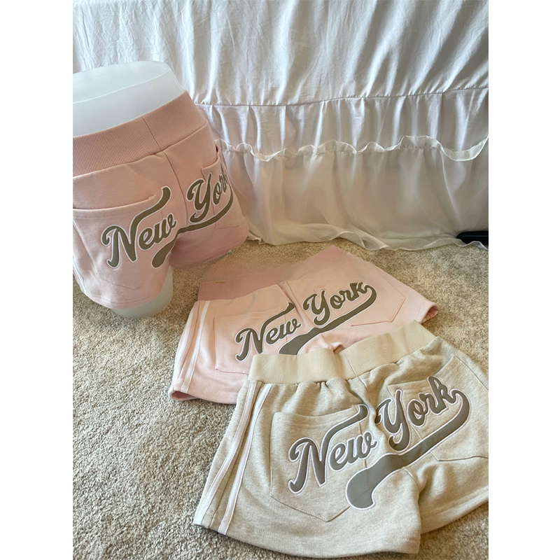 American-Style Trendy Embroidered Youthful Shorts for Summer, Pink Casual Sports Hot Girl A-Line Wide-Leg Hot Pants ins
