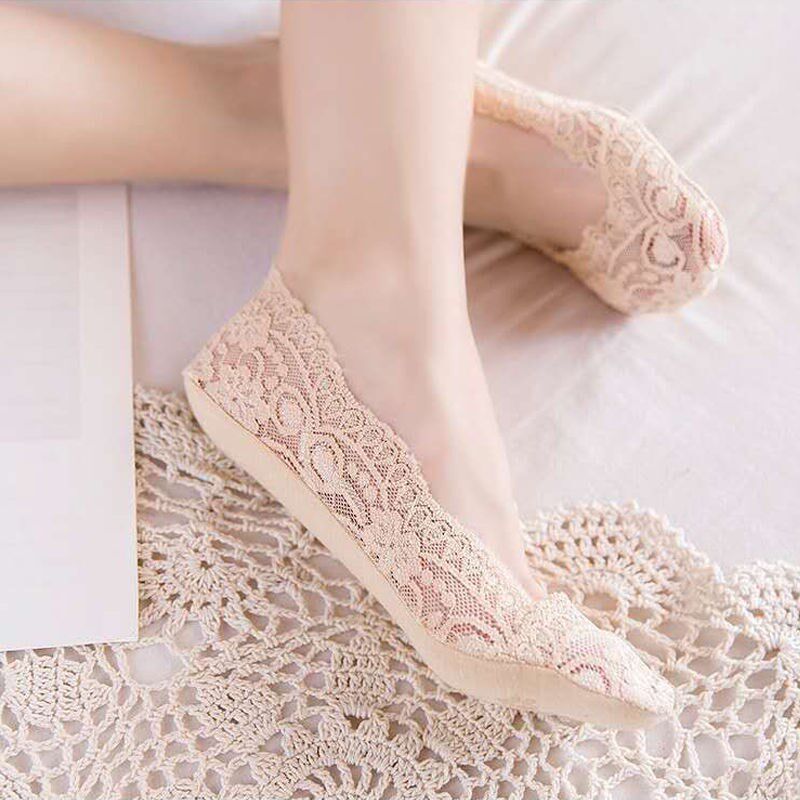 Silk Socks Lady Spring Fall Short Ultrathin Anti-Hook Silk Anti-Slip Lace Jacquard Summer Fishing Nets Socks Invisible Socks not falling heel