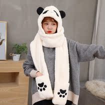 Panda Headgear Mesh Red Hat Scarf Scarves Gloves Three-in-one Female Winter Warm Autumn Students Conjoined Pro Bike