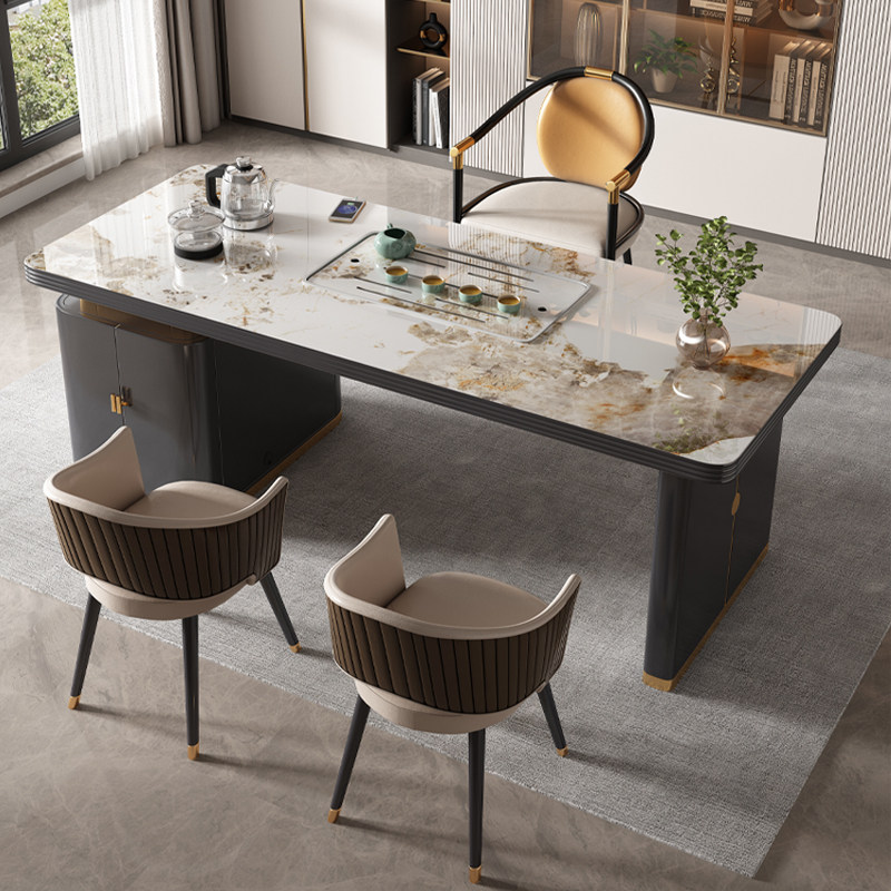 Light luxury tea table modern minimalist office tea table desk integrated with kettle embedded rock plate tea table