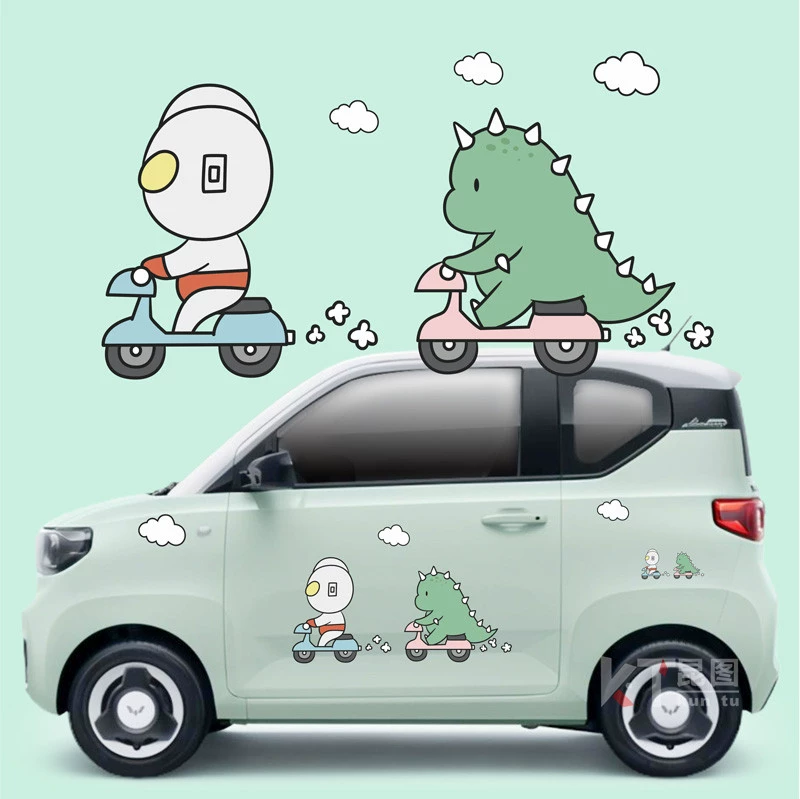 Wuling Hongguang miniev macaron nhãn dán xe hơi khủng long nhỏ phim hoạt hình trang trí kiến ​​nhỏ kem nhãn dán xe hơi dán decal xe oto tem sườn xe ô tô 