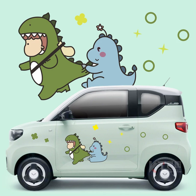 Wuling Hongguang miniev macaron nhãn dán xe hơi khủng long nhỏ phim hoạt hình trang trí kiến ​​nhỏ kem nhãn dán xe hơi dán decal xe oto tem sườn xe ô tô 