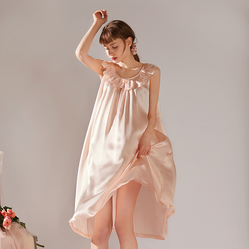 XEXZ nightdress women's 2022 new summer silk French retro lotus leaf mulberry silk suspender pajamas