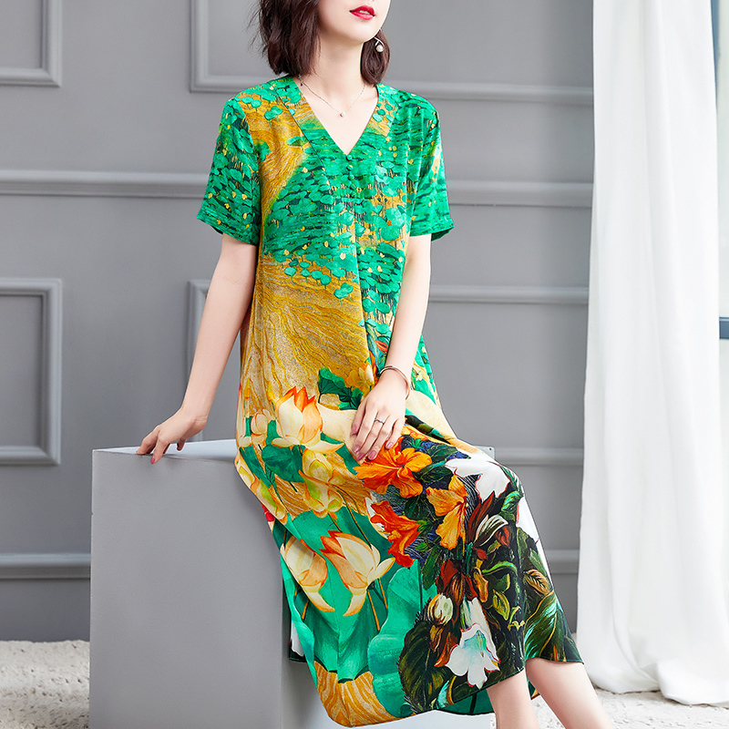 International Brand Hangzhou Clearance Sale Heavy Silk Dress Mulberry Silk Summer 2024 New Style Elegant Long Dress