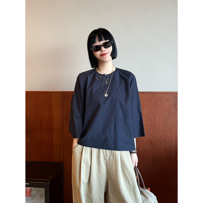 Autumn New Vintage Loose-Fitting Slimming Elegant Top, New Chinese Style Long-Sleeved Shirt for Women