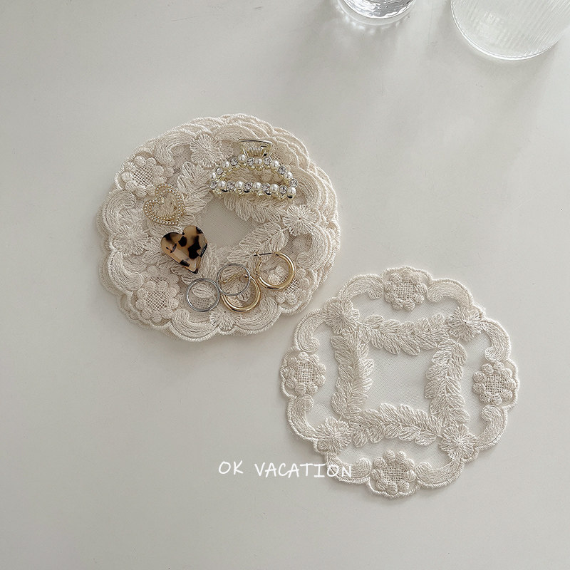ins French retro embroidery small round coaster jewelry swing pad room decoration cover dining room coffee mat