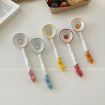 ins cute cartoon hand-painted irregular ceramic coarse pottery spoon retro Korean wind cutlery hand-painted breakfast porridge spoon