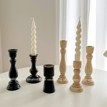 ins wind faux style retro Roman columns wooden candlesticks with dining table decorations photo European-style home wax candlesticks