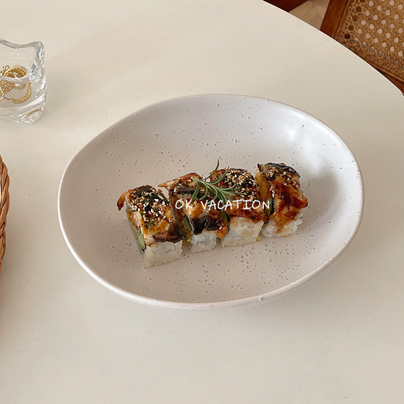 Retro ins sesame spot irregular oval large bowl shaped soup plate pasta dining room tableware homestay niche plate