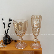 ins retro amber red wine glass champagne glass swinging pieces glazed cup French style high foot cup foreign wine glass reliefs