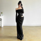 Hot girl style long skirt solid color hollow one-shoulder skirt