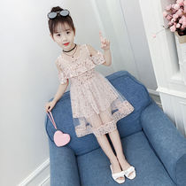 Girls summer dress 2021 new Korean version of the foreign style leaky shoulder childrens skirt chiffon girl summer princess dress
