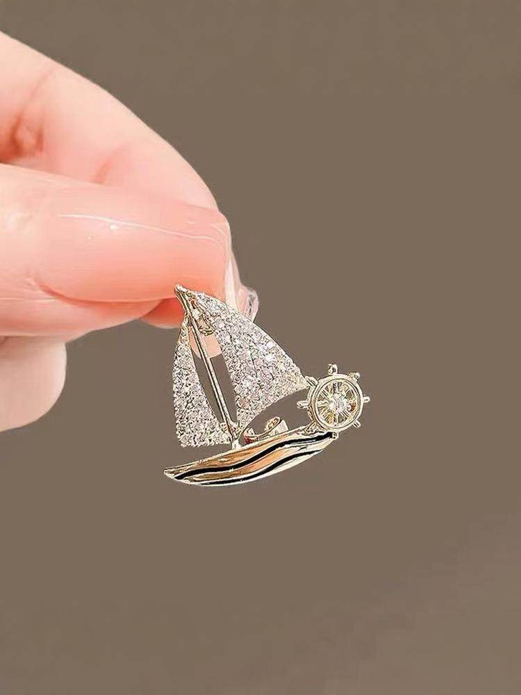 Outlet Brand Clearance Sale Discount Bargain Sailboat Smooth Sailing Brooch Versatile Accessory Exquisite and Fashionable