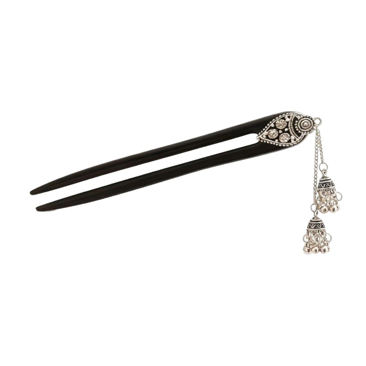 New Chinese-Style U-Shaped Sandalwood Hairpin with Ethnic and Ancient Style, Bell Tassels, Tibetan-Style Hair Accessory, Hanfu Hair Ornament